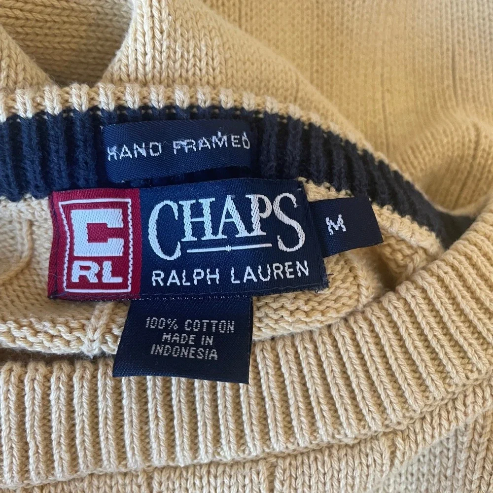Ralph Lauren Chaps Mens Old Money Crew Neck Cotton Sweater Butter‎ Yellow Large